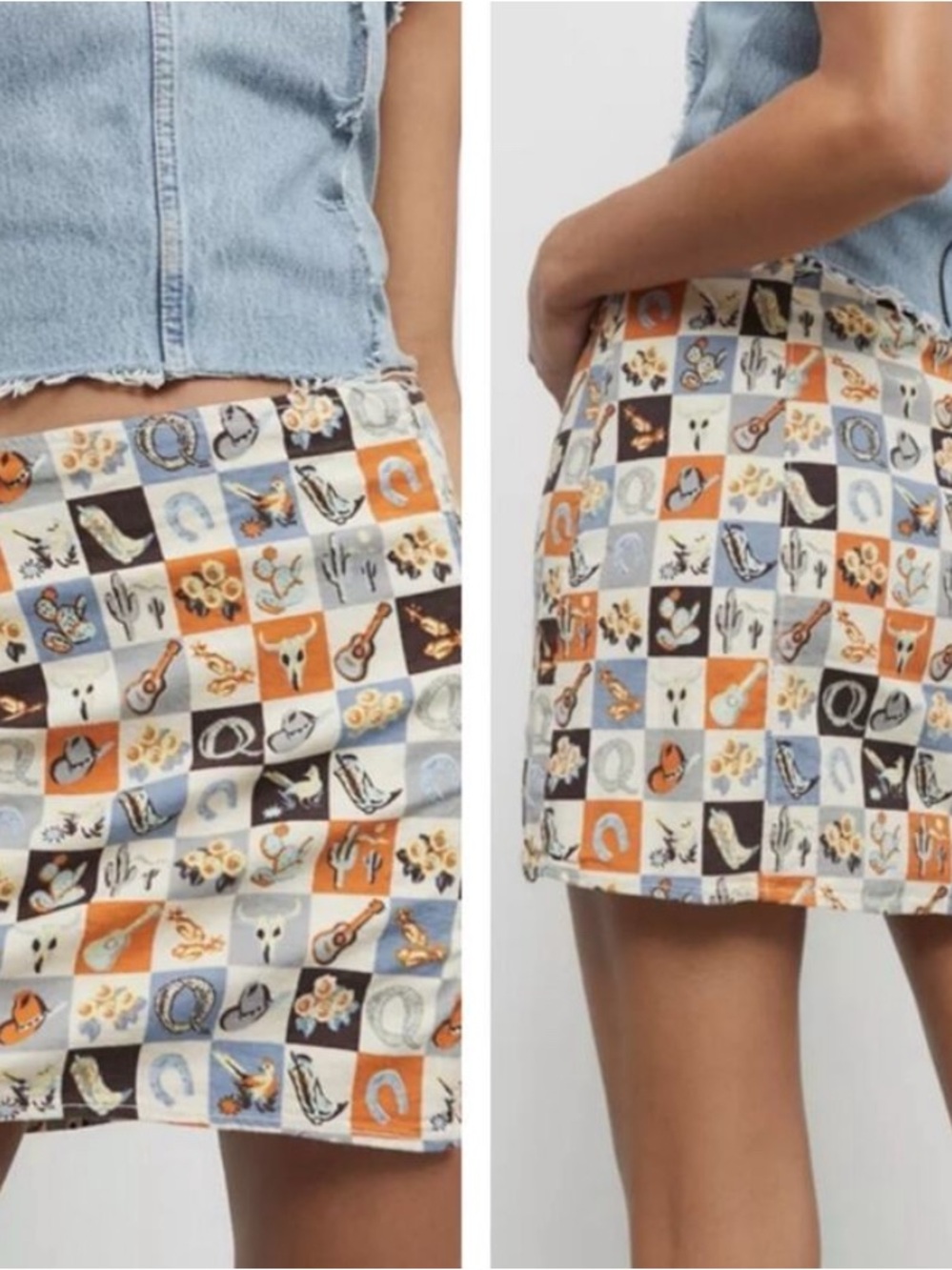 Urban Outfitters Multi-Color Western Patchwork Mini Skirt